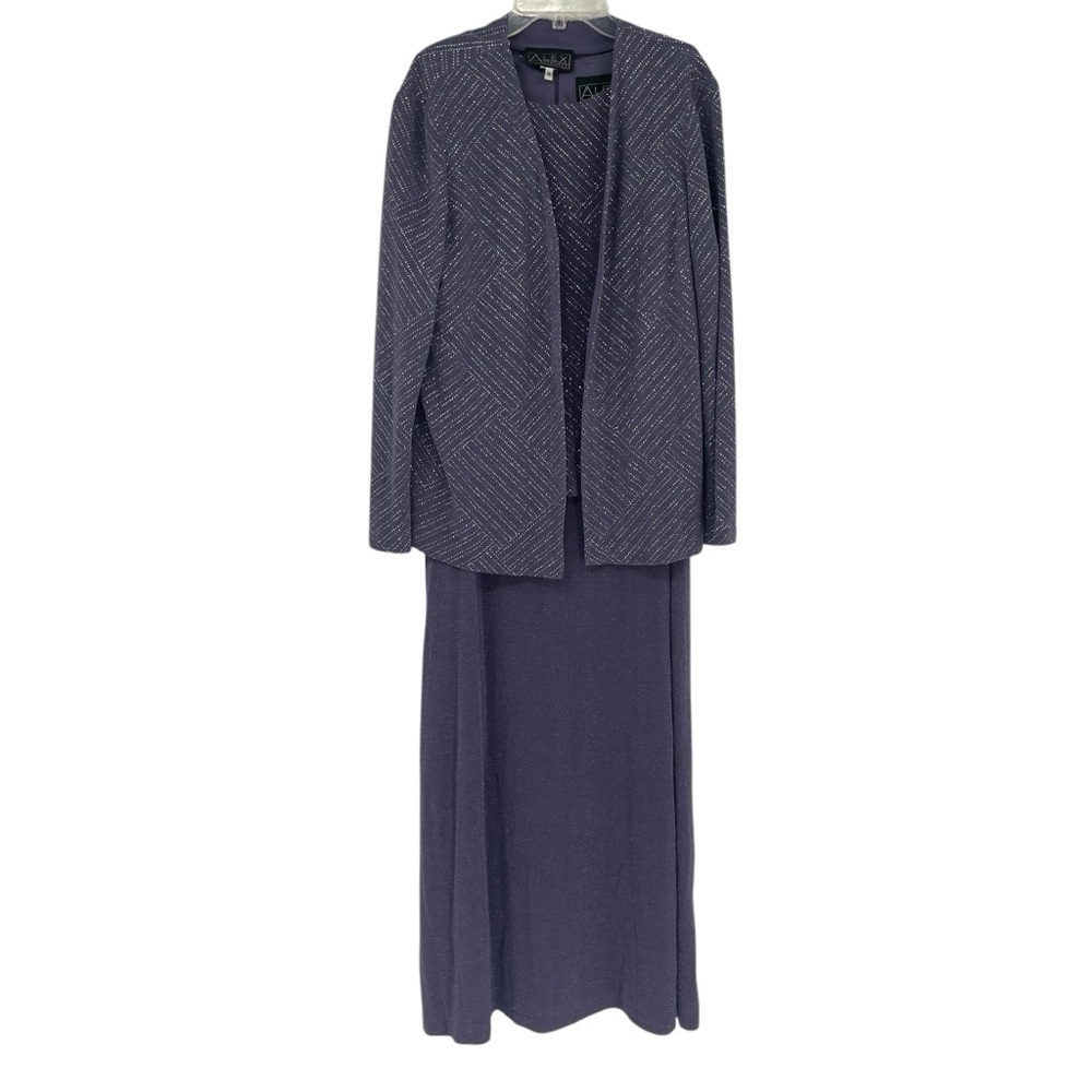 Alex Evenings Glitter Embellished Jacquard 2pc Maxi Gown Size 16 purple dress